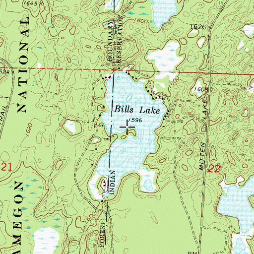 Topographic Map of Bills Lake, WI
