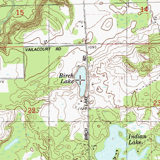 Topographic Map of Birch Lake, WI