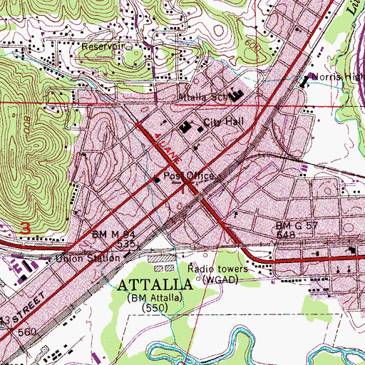 Topographic Map of Attalla, AL