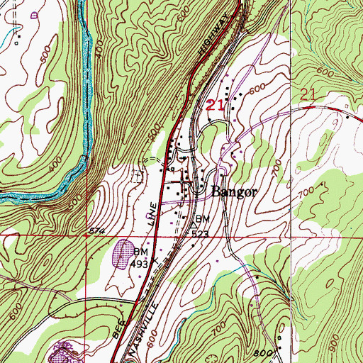 Topographic Map of Bangor, AL