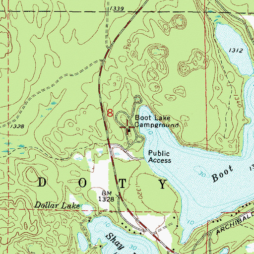 Topographic Map of Boot Lake Campground, WI