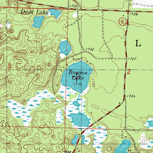 Topographic Map of Boygan Lake, WI