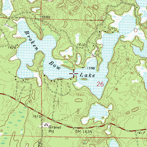 Topographic Map of Broken Bow Lake, WI