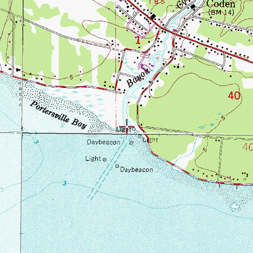 Topographic Map of Bayou Coden, AL