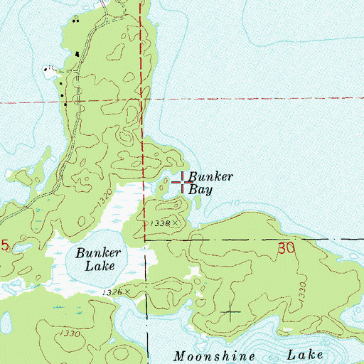 Topographic Map of Bunker Bay, WI