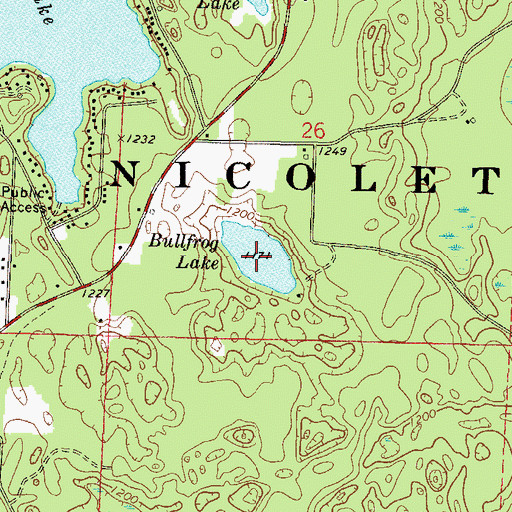 Topographic Map of Bullfrog Lake, WI