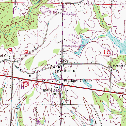 Topographic Map of Berlin, AL