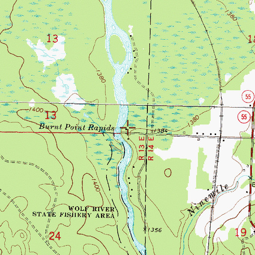 Topographic Map of Burnt Point Rapids, WI