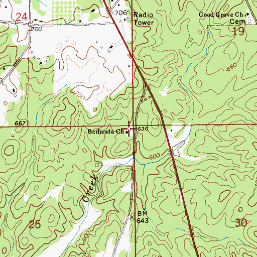 Topographic Map of Bethesda Baptist Church, AL