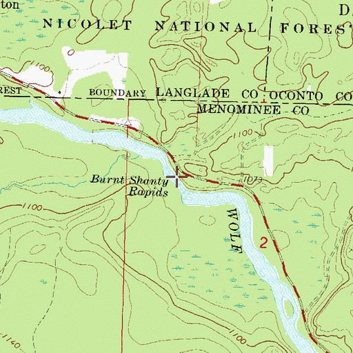 Topographic Map of Burnt Shanty Rapids, WI