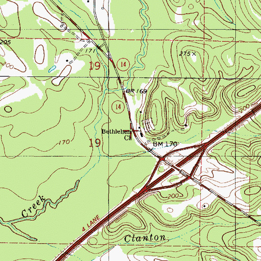 Topographic Map of Bethlehem Primitive Baptist Church, AL