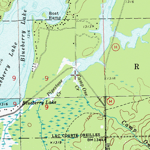 Topographic Map of Camp One Creek, WI