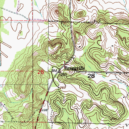 Topographic Map of Braggville, AL