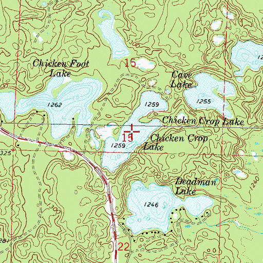 Topographic Map of Chicken Crop Lake, WI