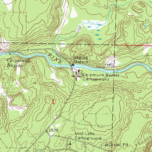 Topographic Map of Chipmunk Rapids Campground, WI