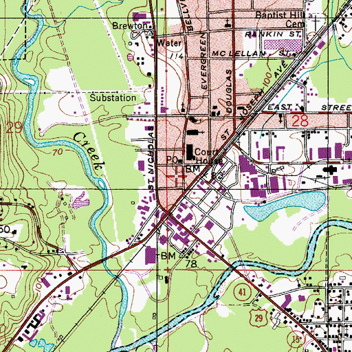 Topographic Map of Brewton, AL