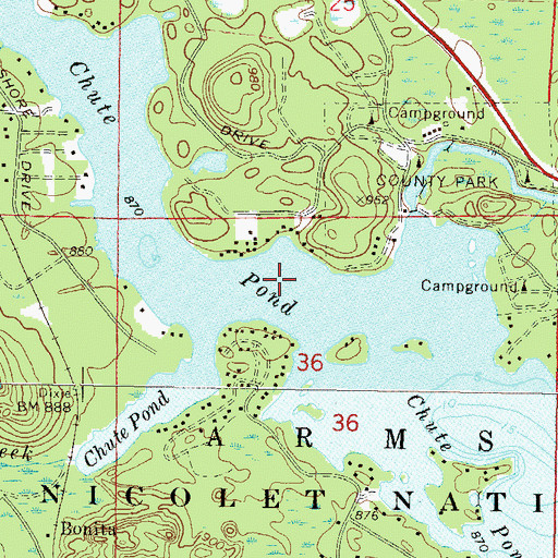 Topographic Map of Chute Pond, WI