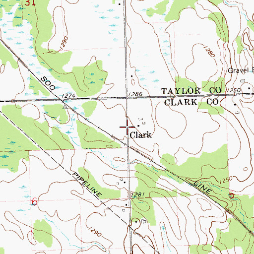 Topographic Map of Clark, WI