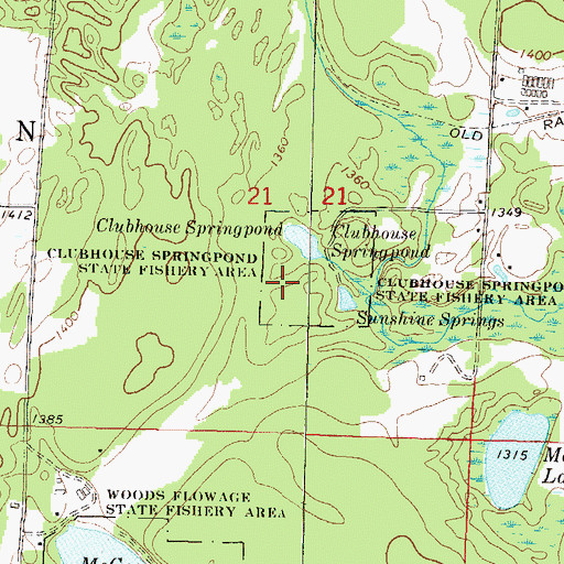 Topographic Map of Clubhouse Springpond State Fishery Area, WI