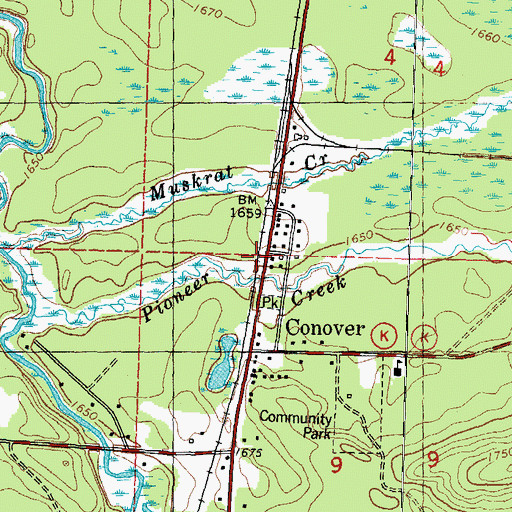 Topographic Map of Conover, WI