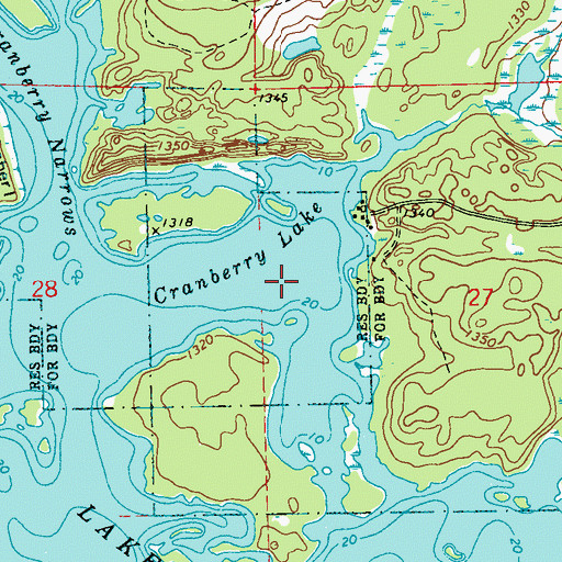 Topographic Map of Cranberry Lake, WI