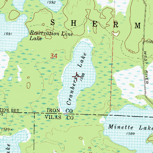 Topographic Map of Cranberry Lake, WI