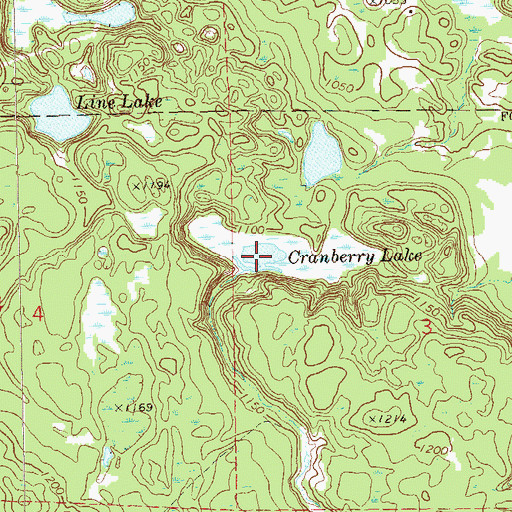 Topographic Map of Cranberry Lake, WI