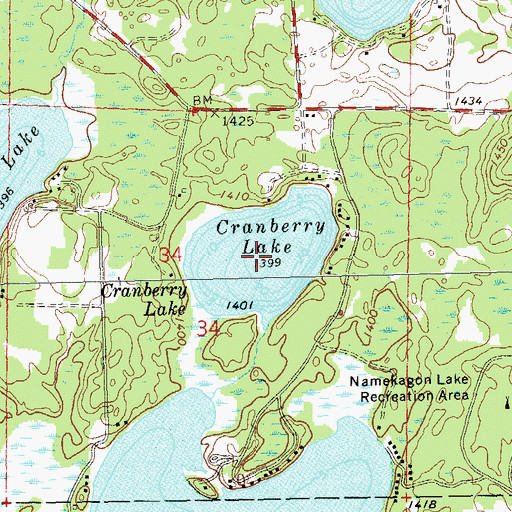 Topographic Map of Cranberry Lake, WI