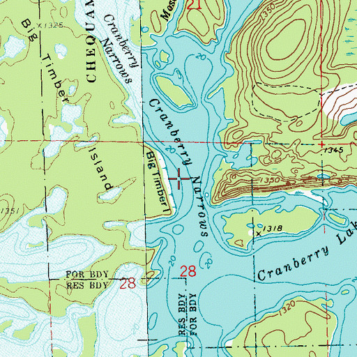 Topographic Map of Cranberry Narrows, WI