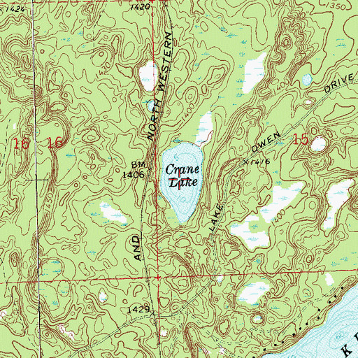 Topographic Map of Crane Lake, WI