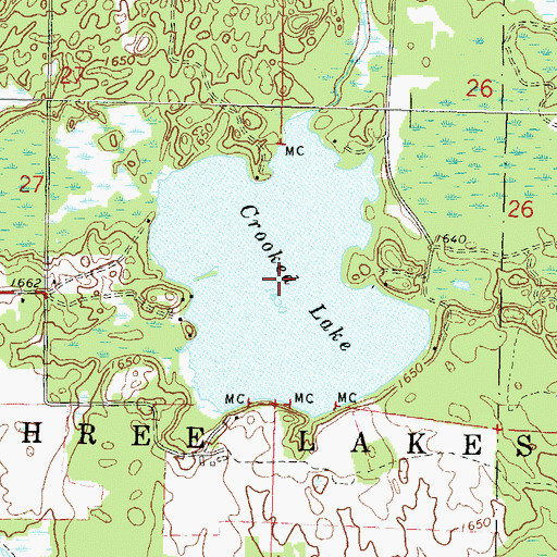 Topographic Map of Crooked Lake, WI