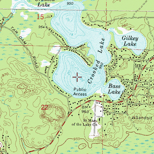 Topographic Map of Crooked Lake, WI