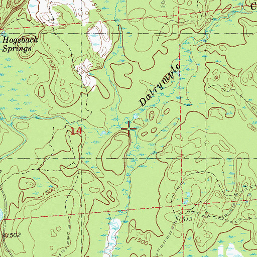 Topographic Map of Dalrymple Creek, WI