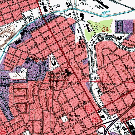 Topographic Map of Physicians Carraway Medical Center, AL