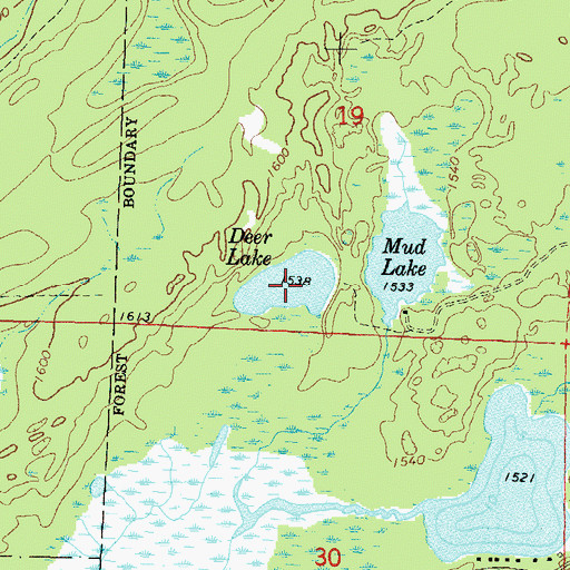 Topographic Map of Deer Lake, WI
