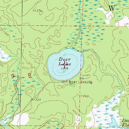 Topographic Map of Deer Lake, WI