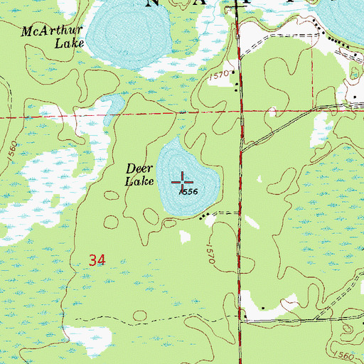 Topographic Map of Deer Lake, WI