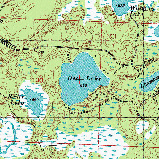 Topographic Map of Deer Lake, WI