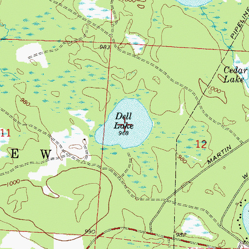 Topographic Map of Dell Lake, WI