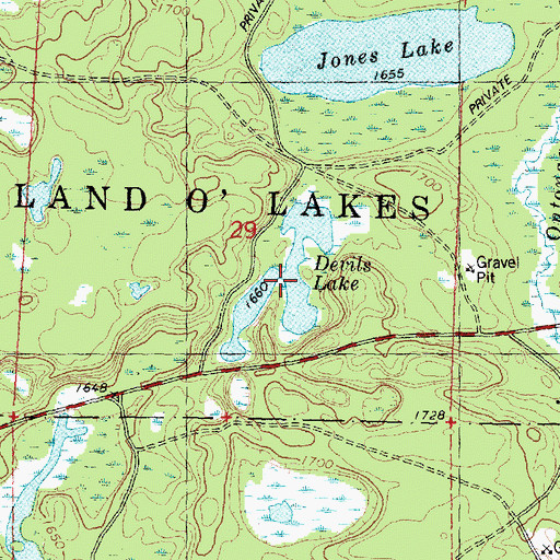 Topographic Map of Devils Lake, WI