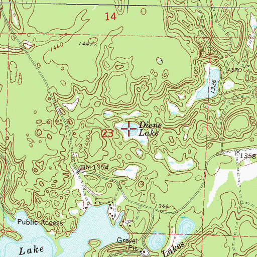 Topographic Map of Diene Lake, WI