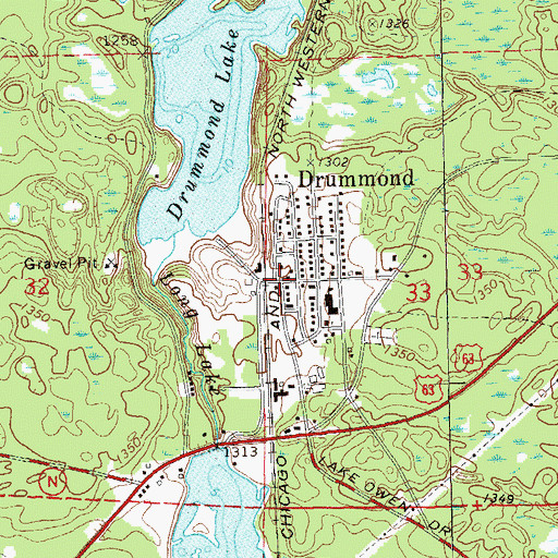 Topographic Map of Drummond, WI