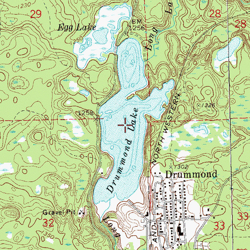 Topographic Map of Drummond Lake, WI