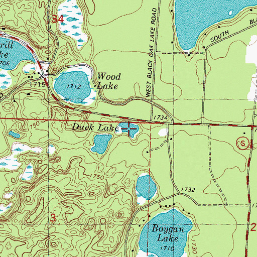 Topographic Map of Duck Lake, WI