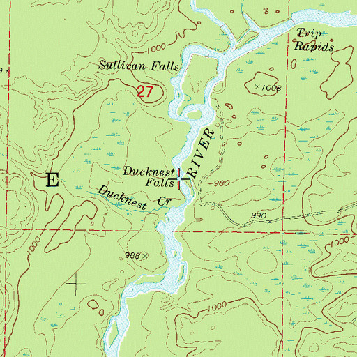 Topographic Map of Ducknest Falls, WI