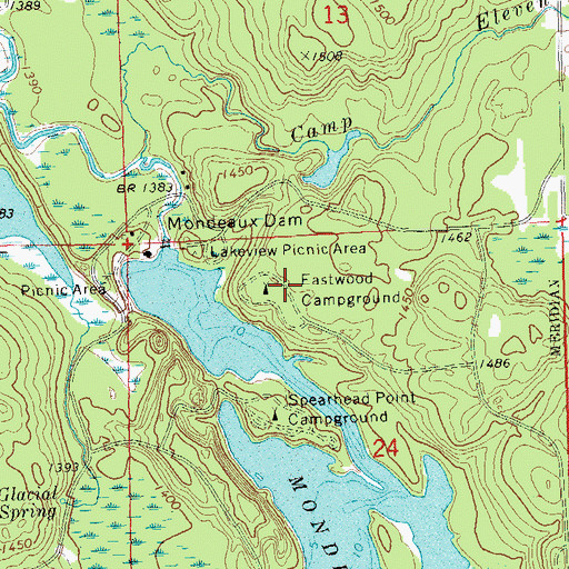 Topographic Map of Eastwood Campground, WI