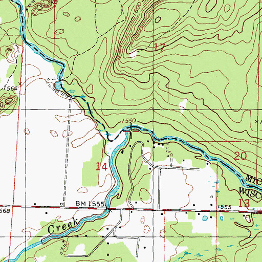Topographic Map of Elvoy Creek, WI
