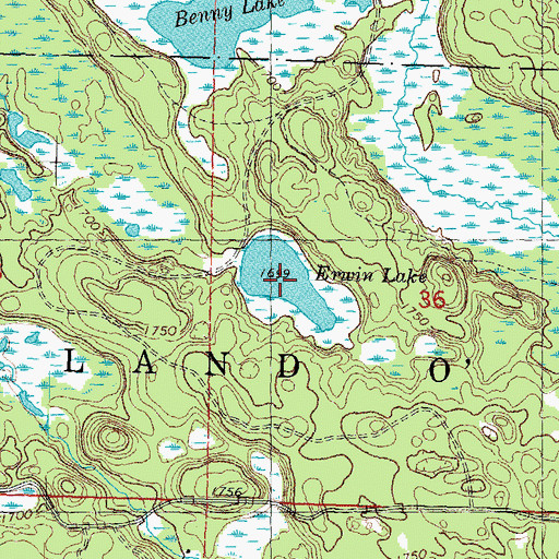 Topographic Map of Erwin Lake, WI