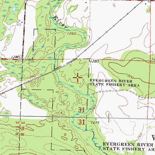 Topographic Map of Evergreen River State Fishery Area, WI
