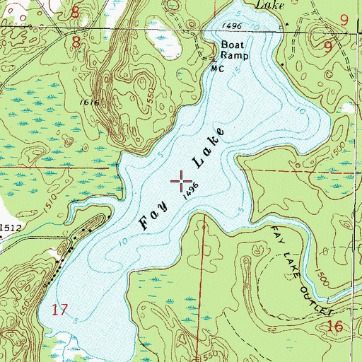 Topographic Map of Fay Lake, WI